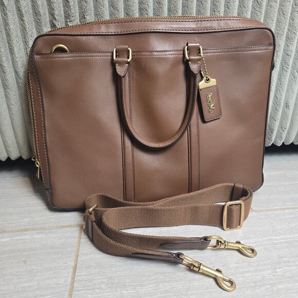 Coach Mens Leather Metropolitan Slim Briefcase Shoulder Handbag Brown - Picture 2 of 12